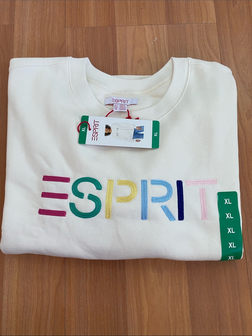 Esprit Women’s  Cream Crewneck Sweatshirt with Multicolor Embroidered Logo